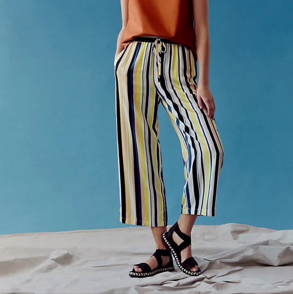 NWT Anthropologie x Peter Som Pants size S Navy Yellow Stripe